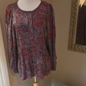 Lucky Brand Red Paisley Blouse